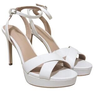 BCBGeneration Women Niada Ankle Strap Platform Sandals Size US 8.5M White Lizard